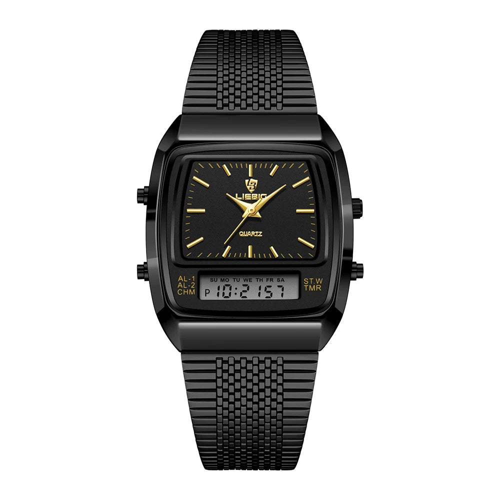 Orologio Uomo Digitale  Doppio Display con Data Cinturino Acciaio Elegante