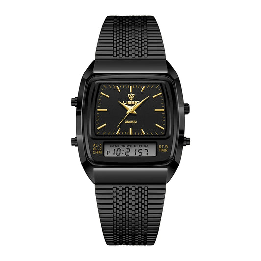 Orologio Uomo Digitale  Doppio Display con Data Cinturino Acciaio Elegante