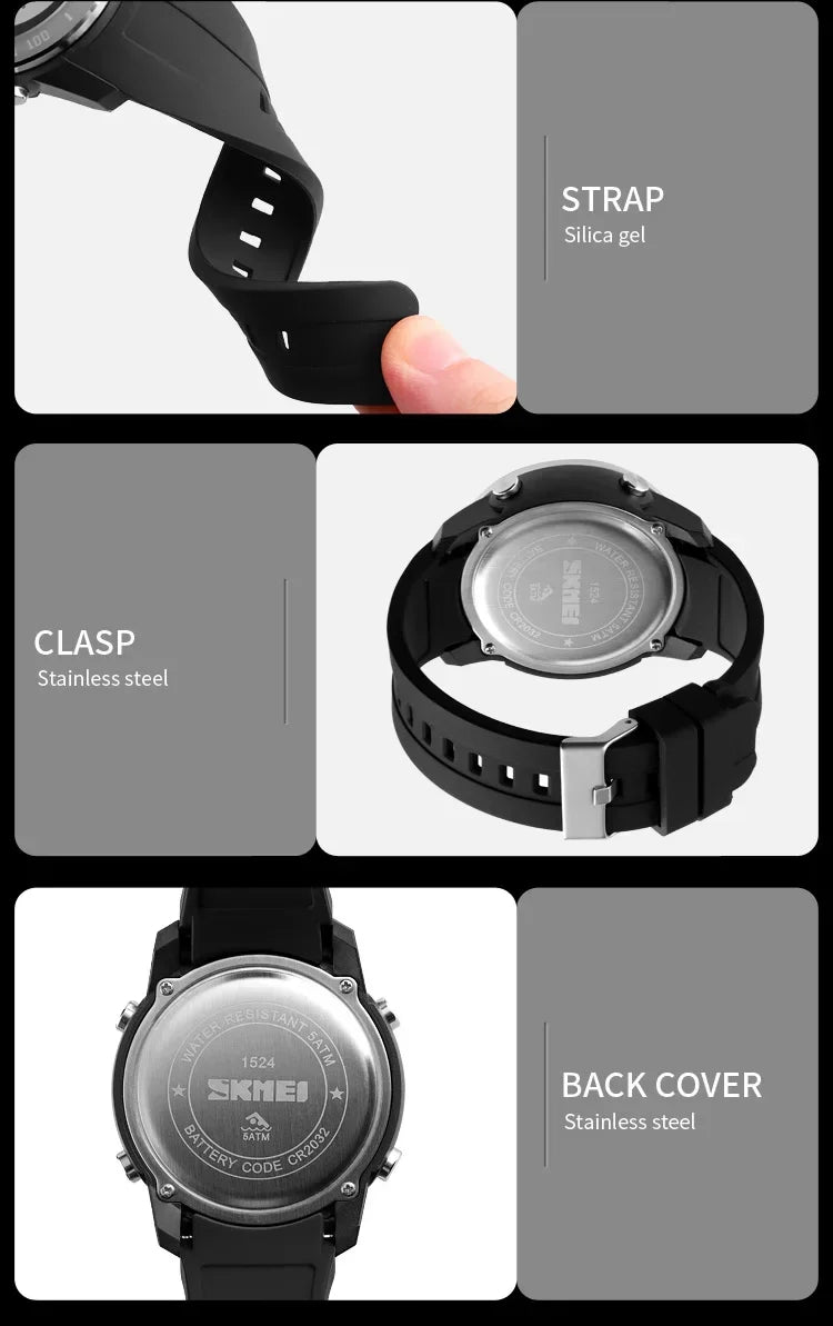 Orologio Digitale Uomo LED – Sportivo Impermeabile Cinturino Silicone Quadrante 50 mm