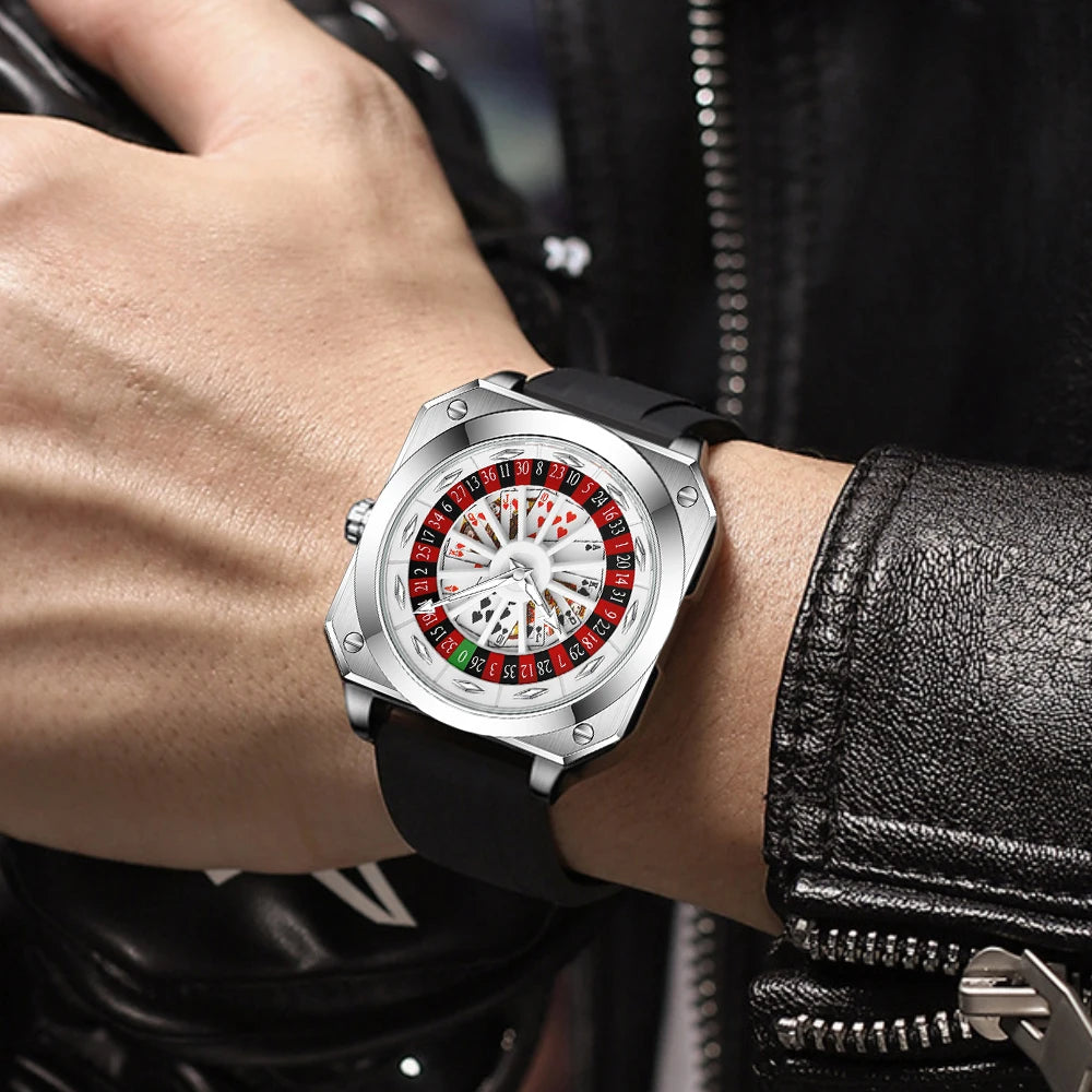 Orologio Uomo al Quarzo Quadrante 42mm Cassa Quadrata Cinturino Silicone