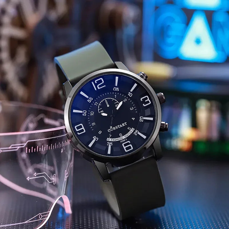 Orologio Uomo Quarzo Cinturino Silicone – Casual Quadrante Rotondo