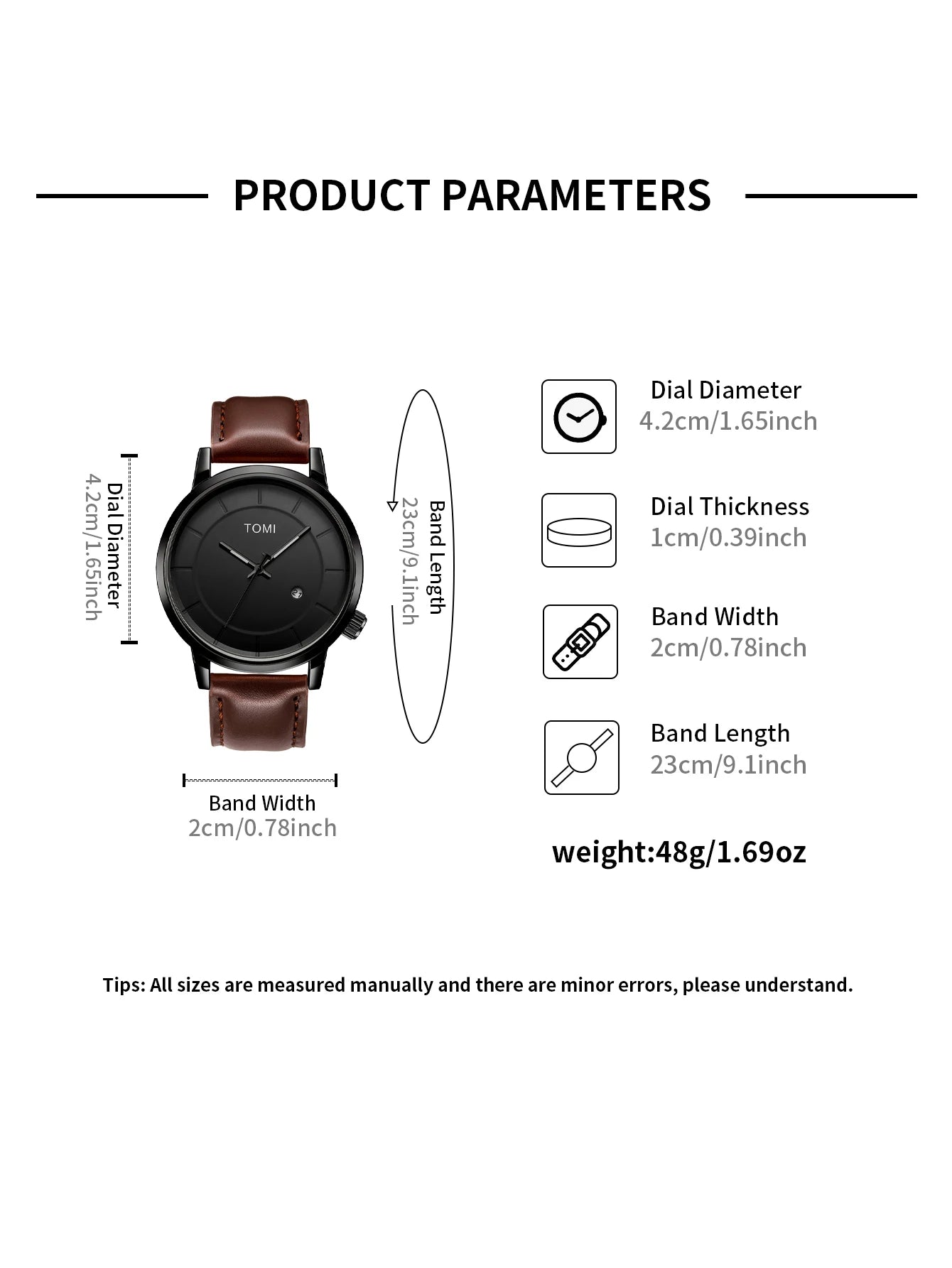 Orologio Uomo Quarzo – Cinturino Similpelle Stile Casual Quadrante 42mm