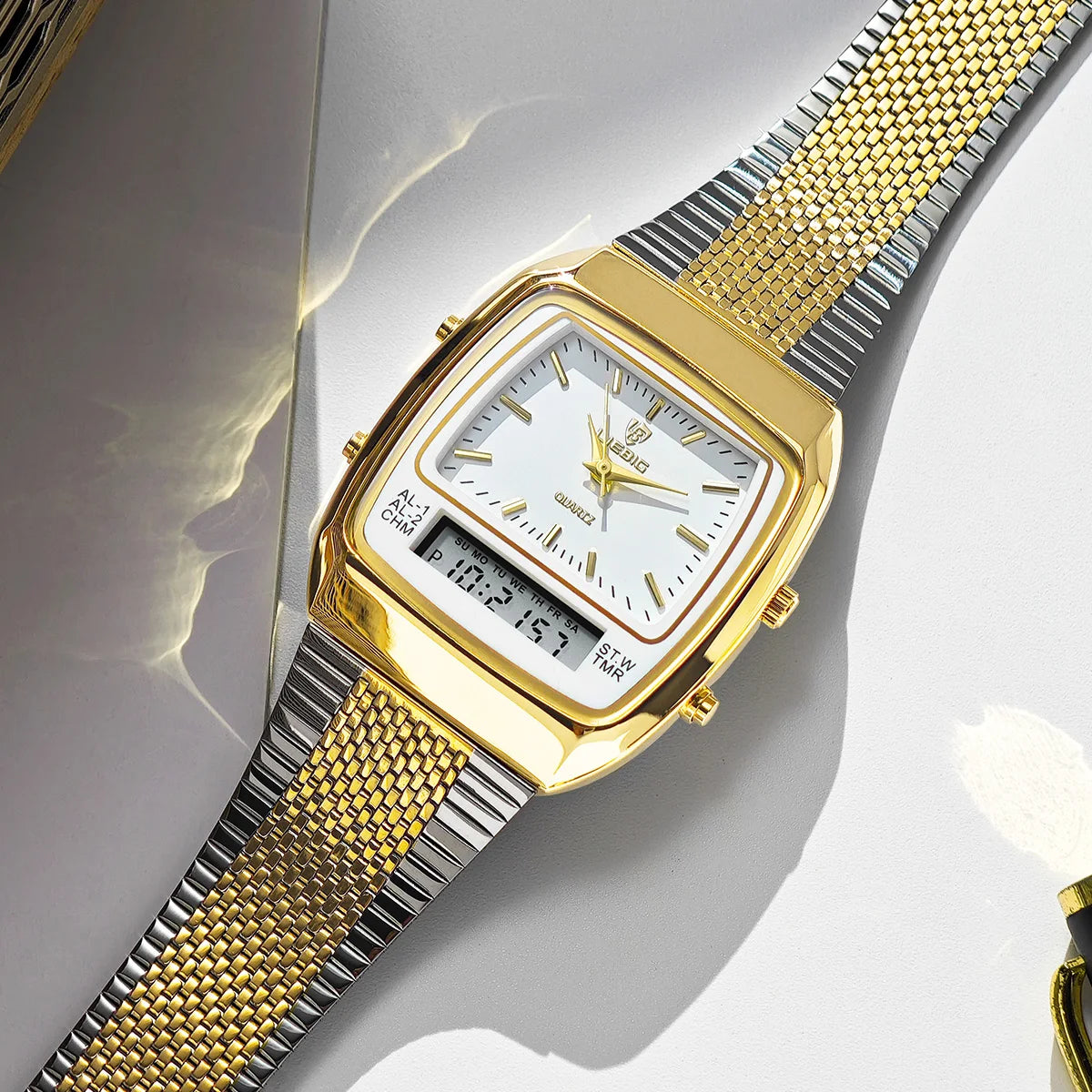 Orologio Uomo Digitale  Doppio Display con Data Cinturino Acciaio Elegante