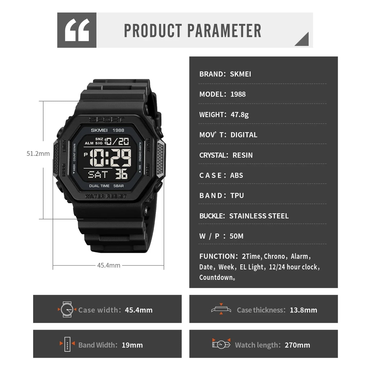 Orologio Digitale Uomo Sportivo LED Cronometro Sveglia