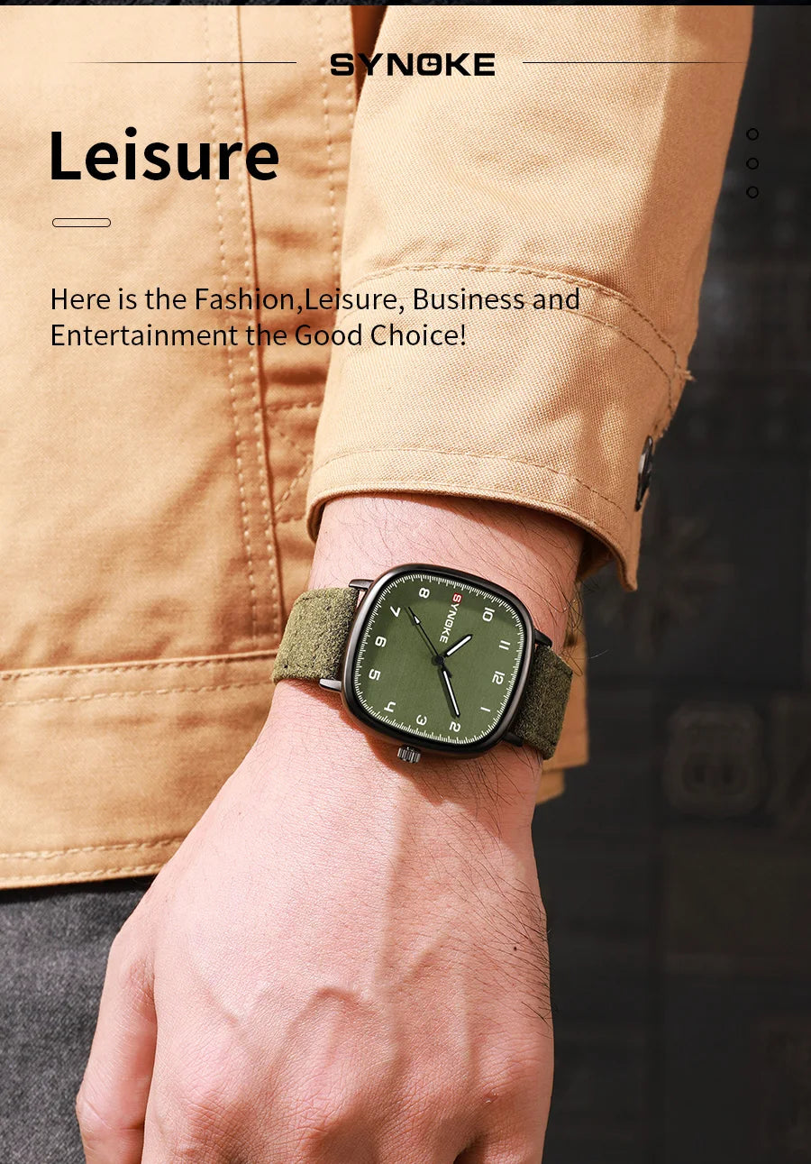 Orologio Uomo Elegante Quarzo Cinturino Similpelle Cassa Quadrata Moda Casual