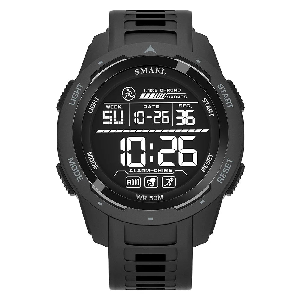 Orologio Digitale Uomo – LED, Sveglia, Cronometro, Impermeabile 5ATM In Gomma Rinforzata
