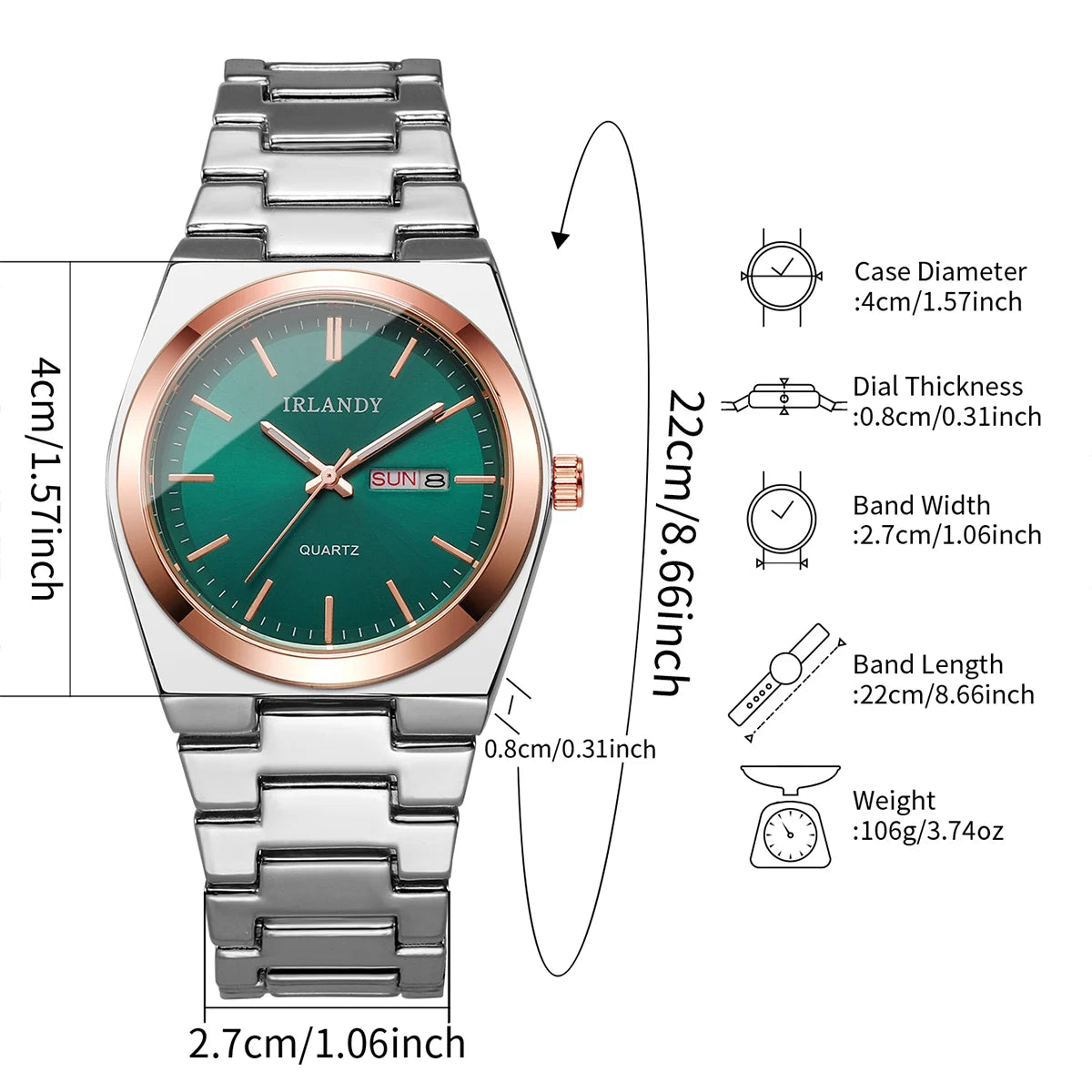 Orologio Uomo Quarzo Elegante con Calendario Cinturino in Metallo Classico