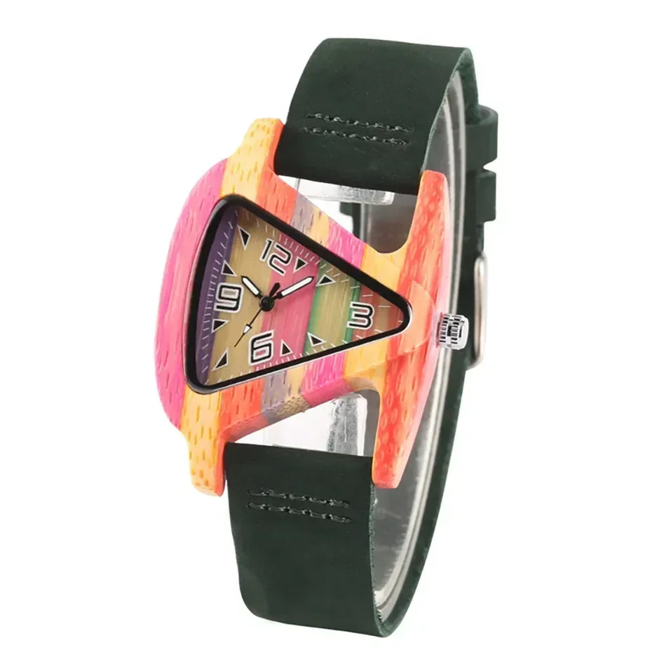 Orologio Donna Quarzo Creativo Quadrante Legno Triangolare Colorato