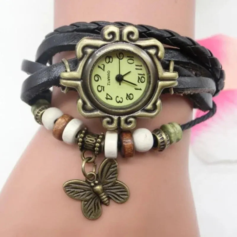 Orologio Donna a Bracciale Similpelle Ciondolo Farfalla – Stile Vintage
