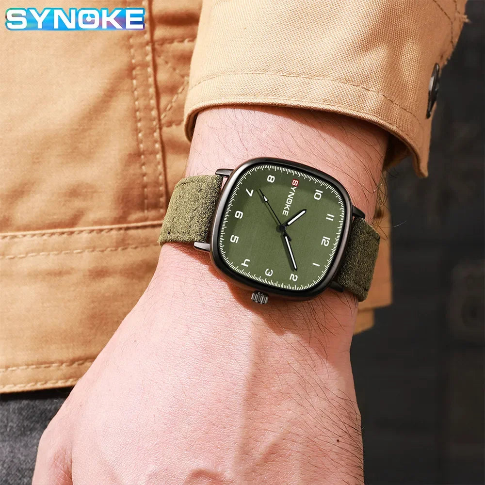 Orologio Uomo Elegante Quarzo Cinturino Similpelle Cassa Quadrata Moda Casual