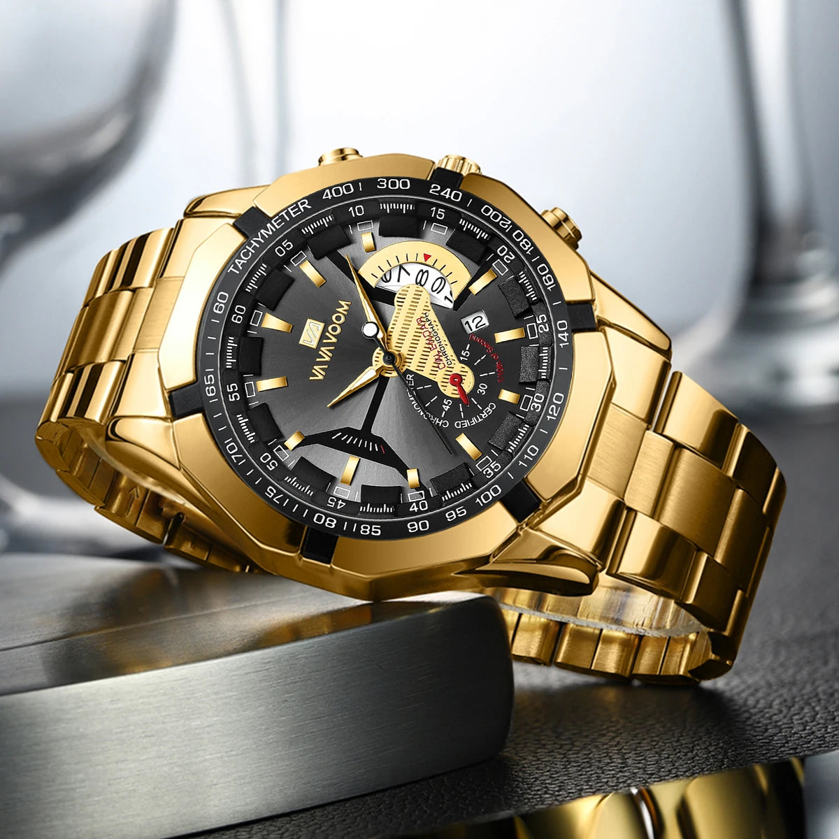 Orologio Uomo Acciaio Grande Quadrante 46mm Quarzo