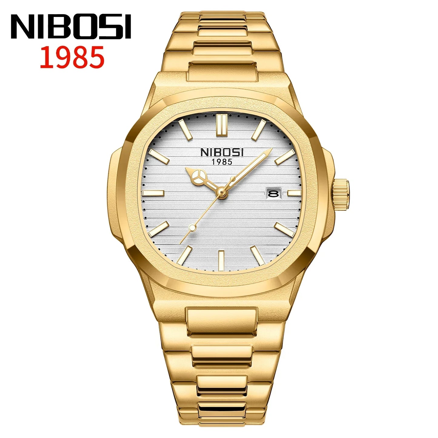 Orologio Uomo Quarzo Acciaio Quadrante Quadrato 42mm Data Resistente all’Acqua