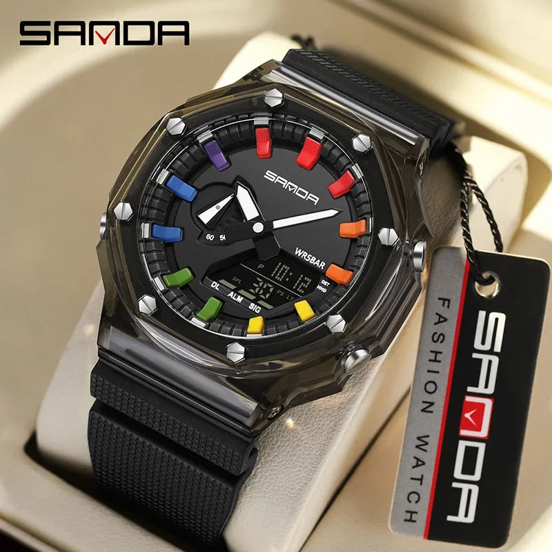 Orologio Digitale Uomo LED Antiurto Quarzo Sportivo Gomma Rinforzata Quadrante 46 mm