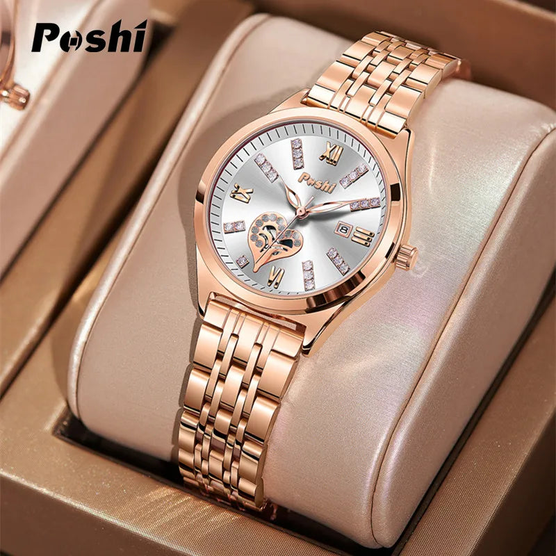 Orologio Donna Acciaio Data Elegante Moda Quarzo Resistente Acqua Cassa Lega