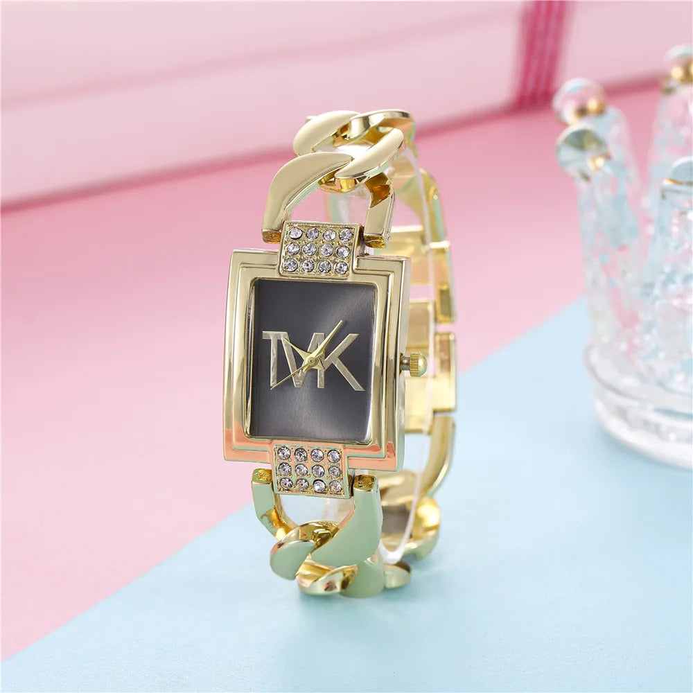 Orologio Donna Elegante Cinturino In Lega Quadrante Rettangolare Al Quarzo Moda Casual
