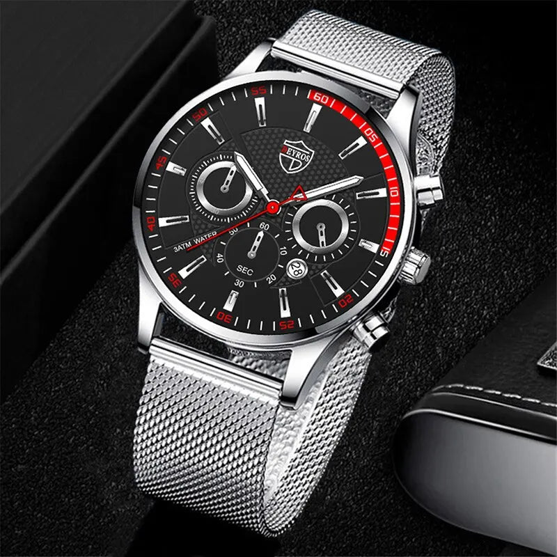 Orologio Uomo Quarzo Elegante Maglia in Lega con Data Moda Casual