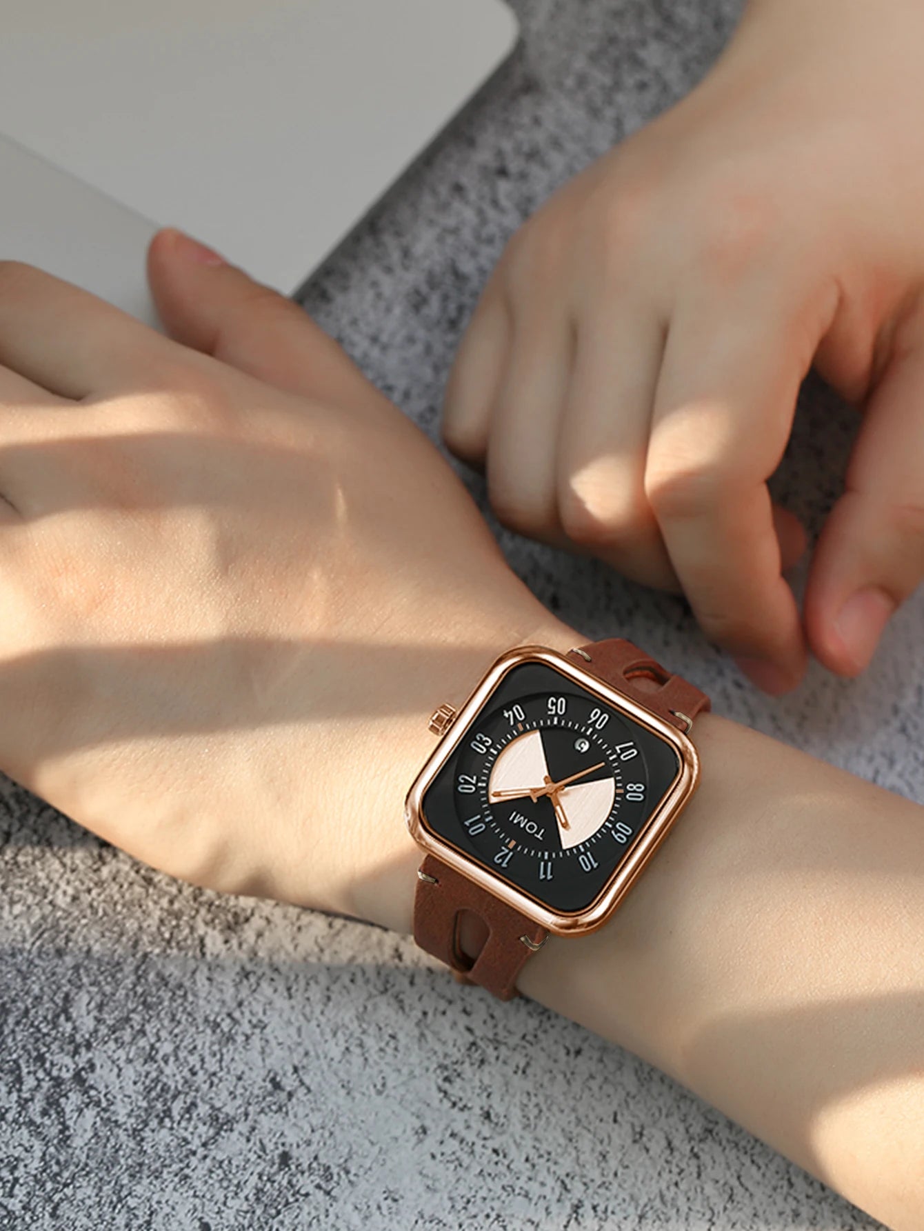 Orologio Unisex  – Quadrato Moda Casual Cinturino Similpelle Quarzo Quadrante 41 mm