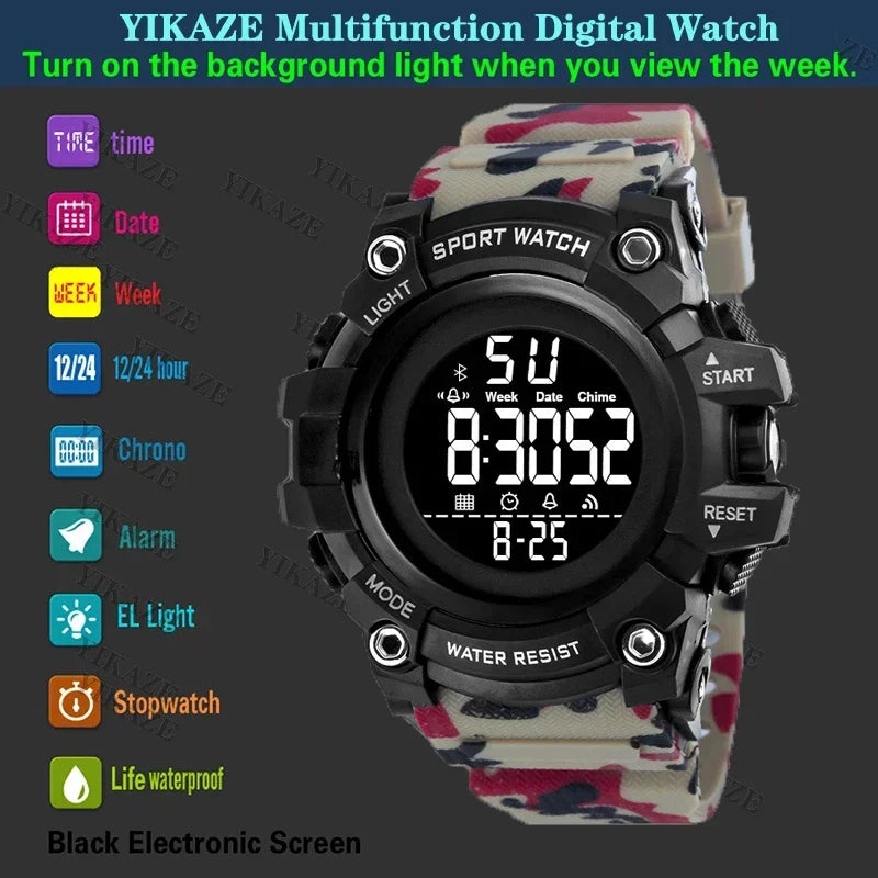 Orologio Sportivo Uomo Digitale LED Multifunzione Cinturino Silicone Quadrante 57mm