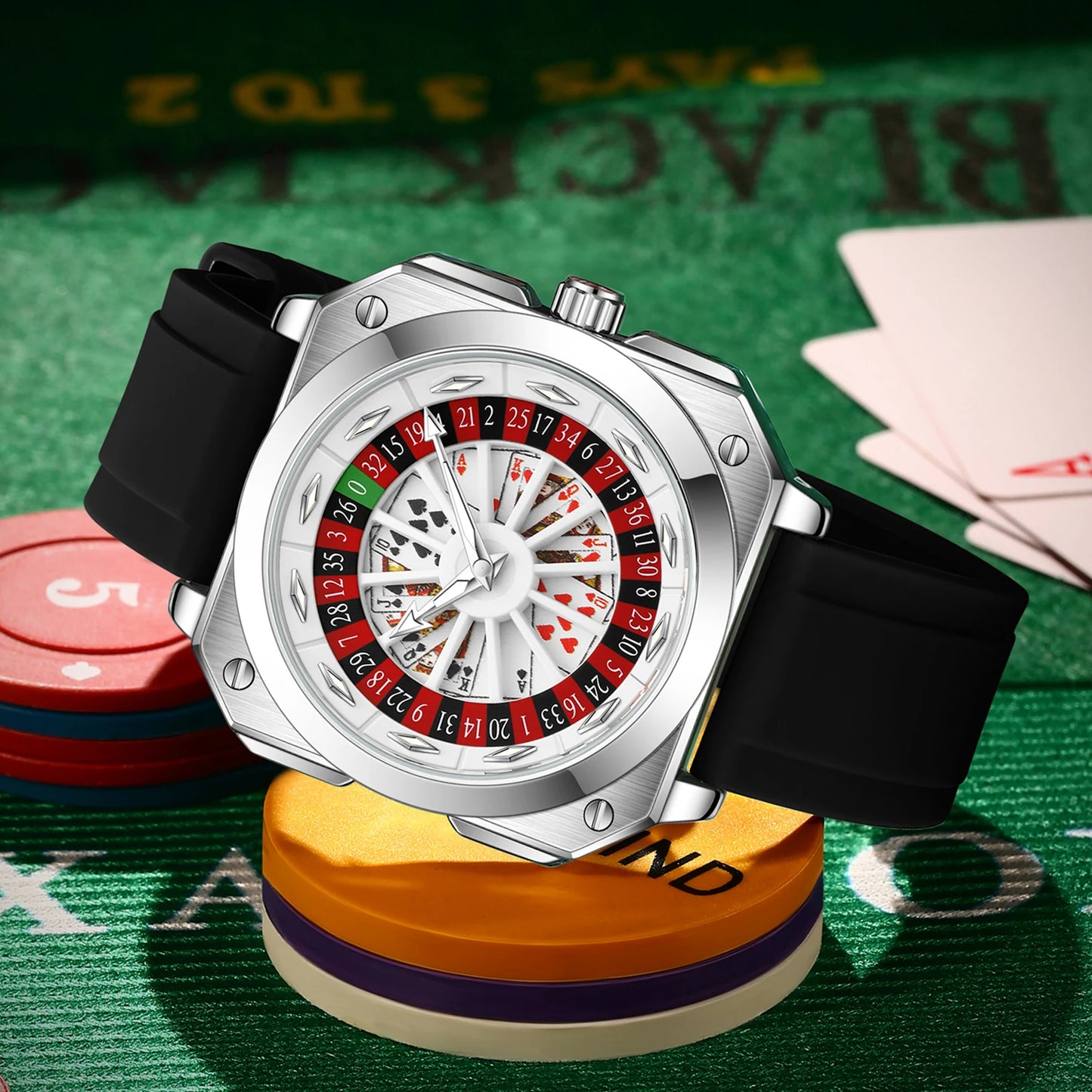 Orologio Uomo al Quarzo Quadrante 42mm Cassa Quadrata Cinturino Silicone