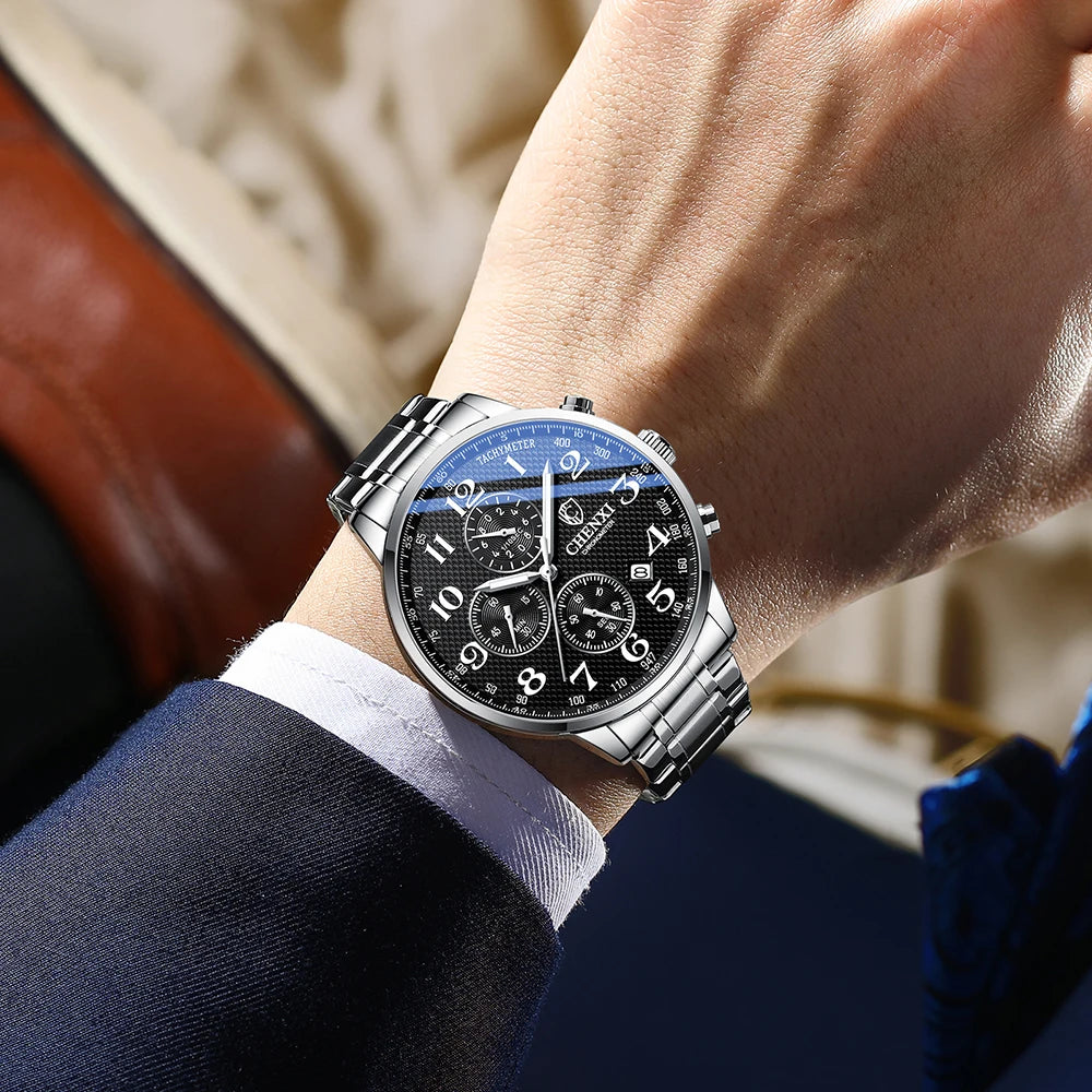 Orologio Uomo Cronografo Quarzo Moda Casual Elegante Cinturino Similpelle o Acciaio