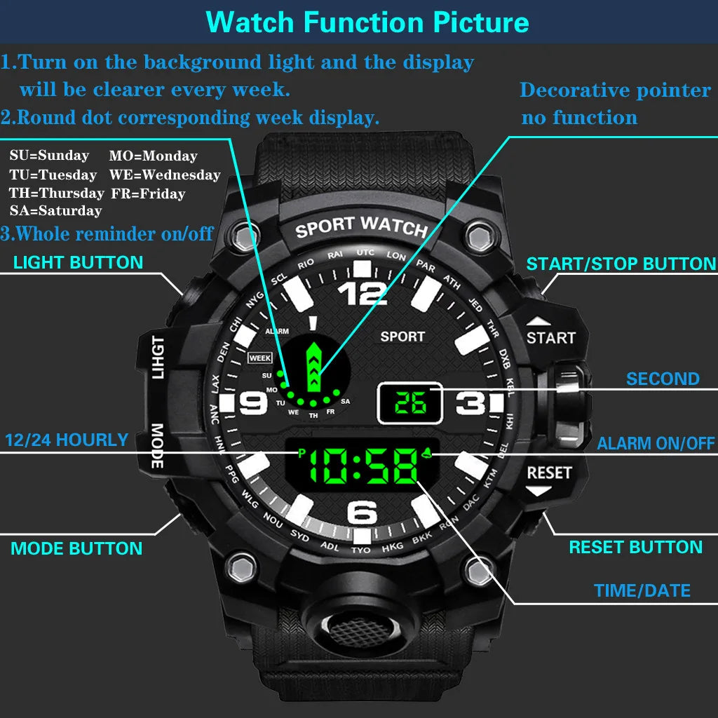 Orologio Uomo Sportivo Digitale LED Multifunzionale in Gomma