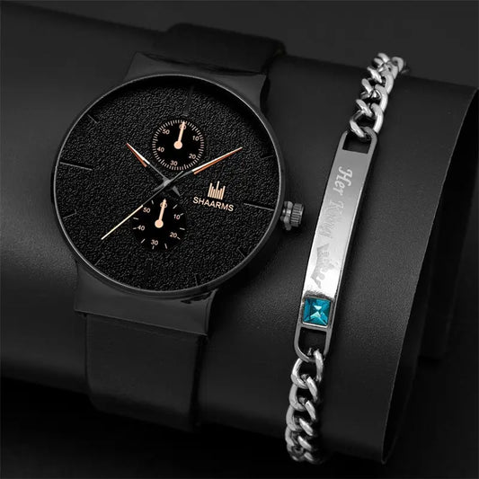 Orologio Uomo Moda al Quarzo con Cinturino Similpelle Elegante con Bracciale