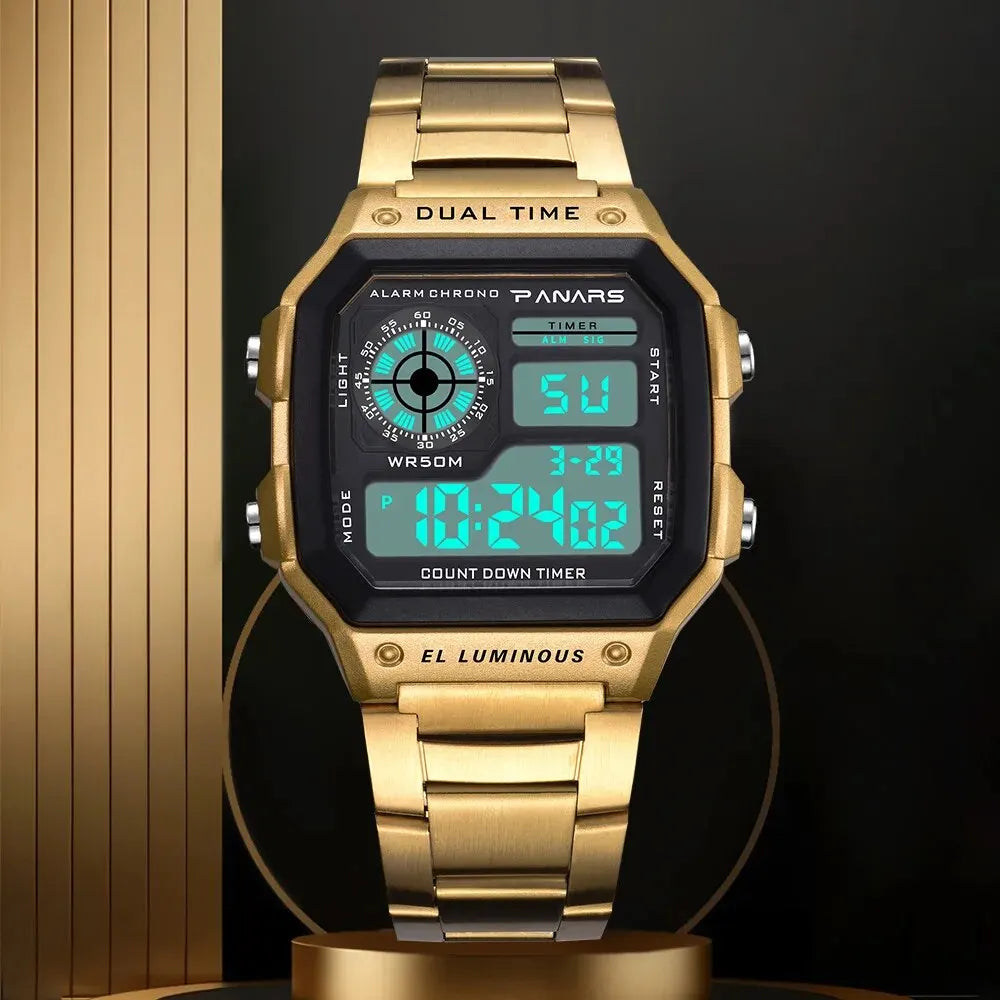 Orologio Uomo Digitale Sportivo Acciaio LED Quadrante 44 mm