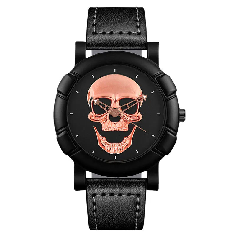 Orologio Uomo Moda al Quarzo con Teschio 3D Cinturino Similpelle Casual