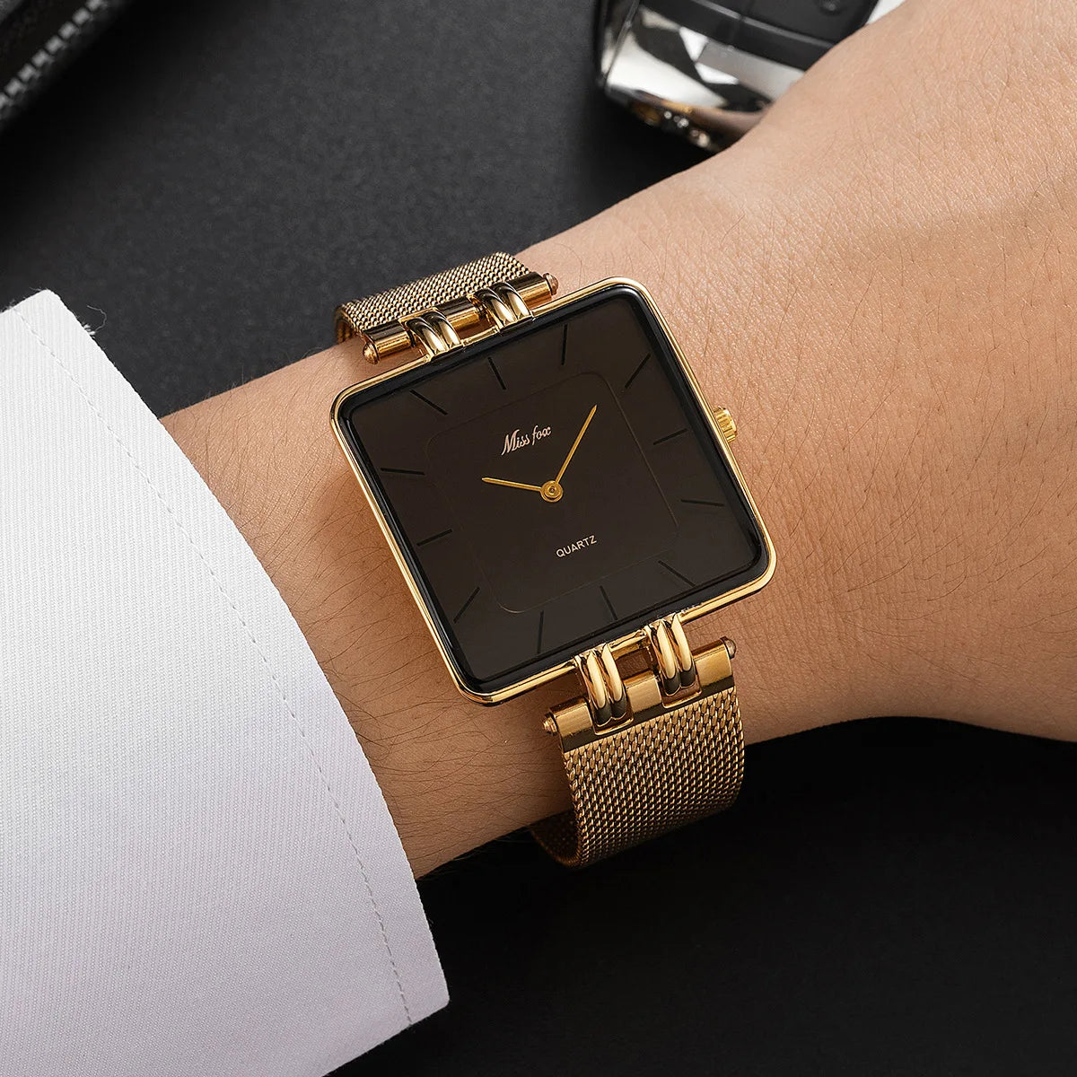 Orologio Uomo Donna Quarzo Acciaio Quadrato Elegante Business