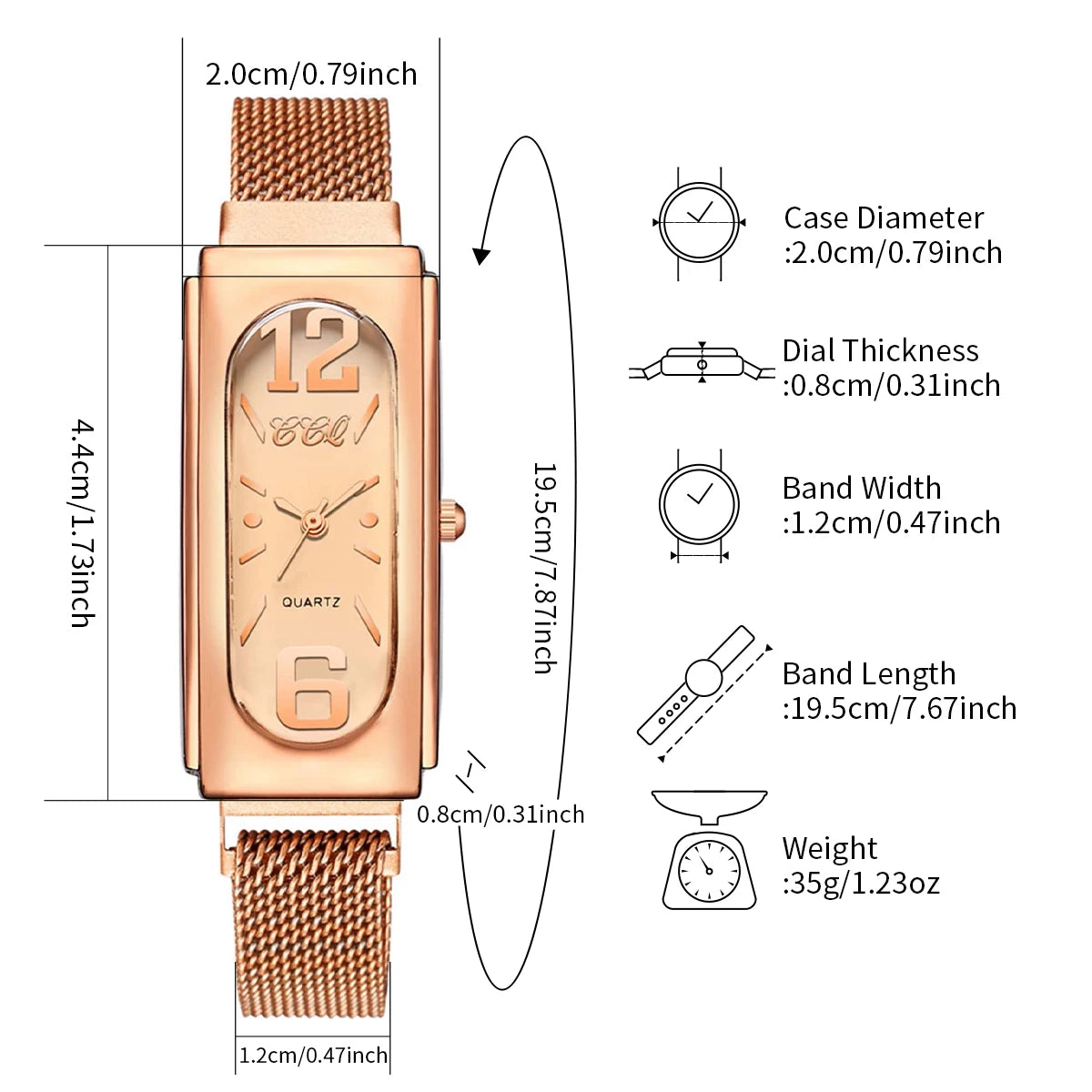 Orologio Donna Moda al Quarzo con Cinturino Maglia Metallica Chiusura Magnetica
