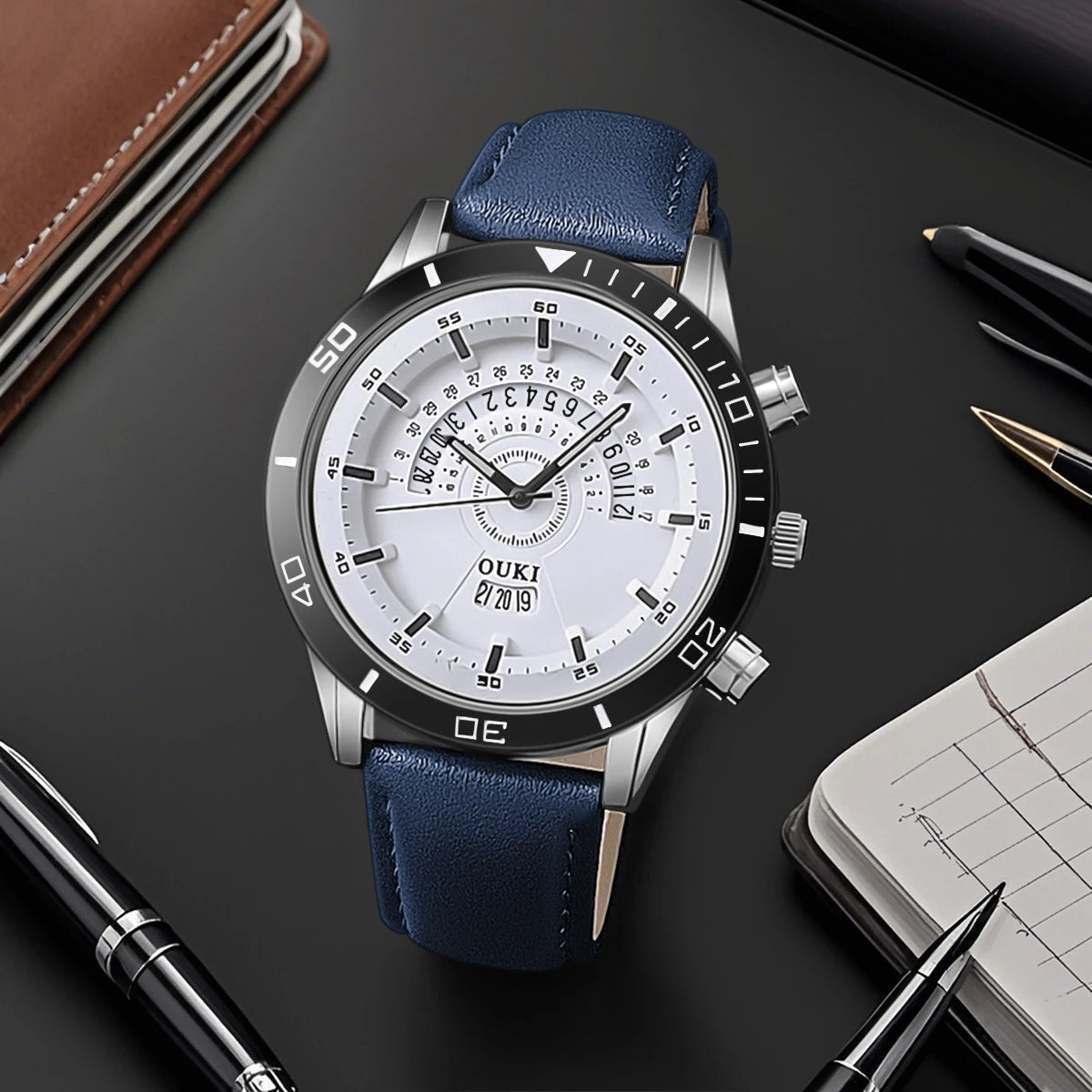Orologio Uomo Quarzo Cinturino Pelle PU – Quadrante 46mm Data Stile Casual
