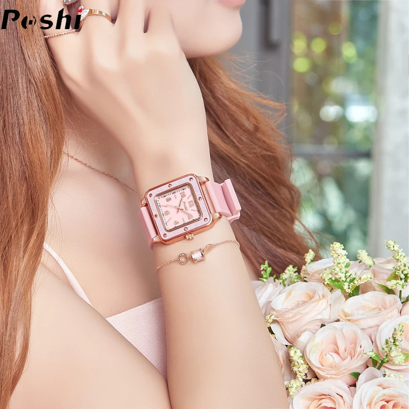 Orologio Donna Quarzo Moda Casual Silicone Quadrante Quadrato