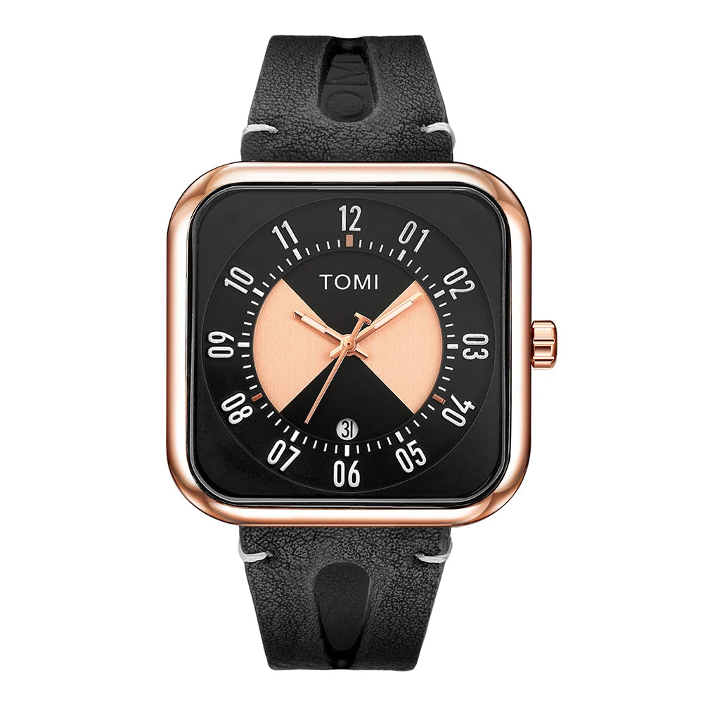 Orologio Unisex  – Quadrato Moda Casual Cinturino Similpelle Quarzo Quadrante 41 mm