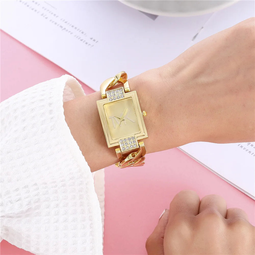 Orologio Donna Elegante Cinturino In Lega Quadrante Rettangolare Al Quarzo Moda Casual