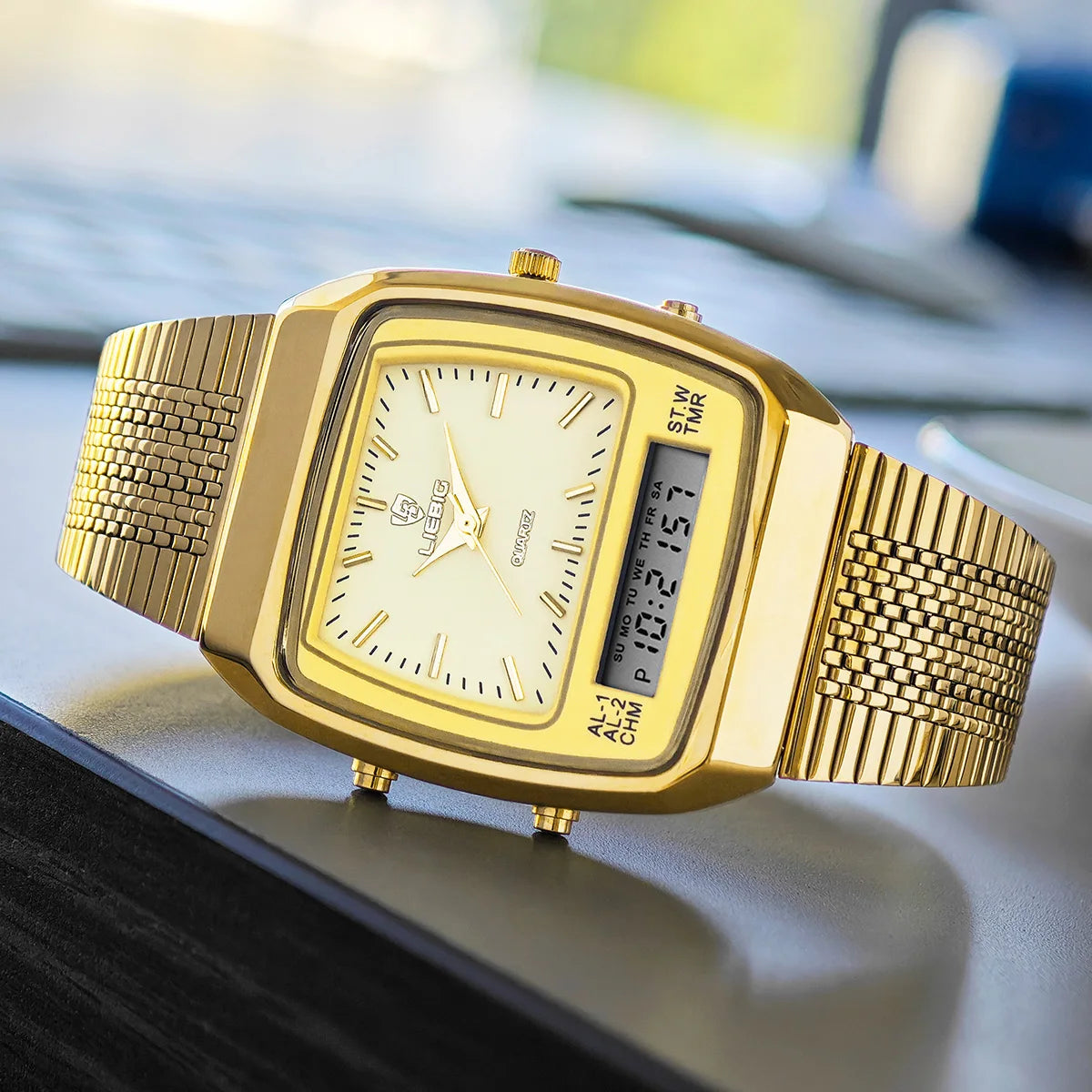 Orologio Uomo Digitale  Doppio Display con Data Cinturino Acciaio Elegante