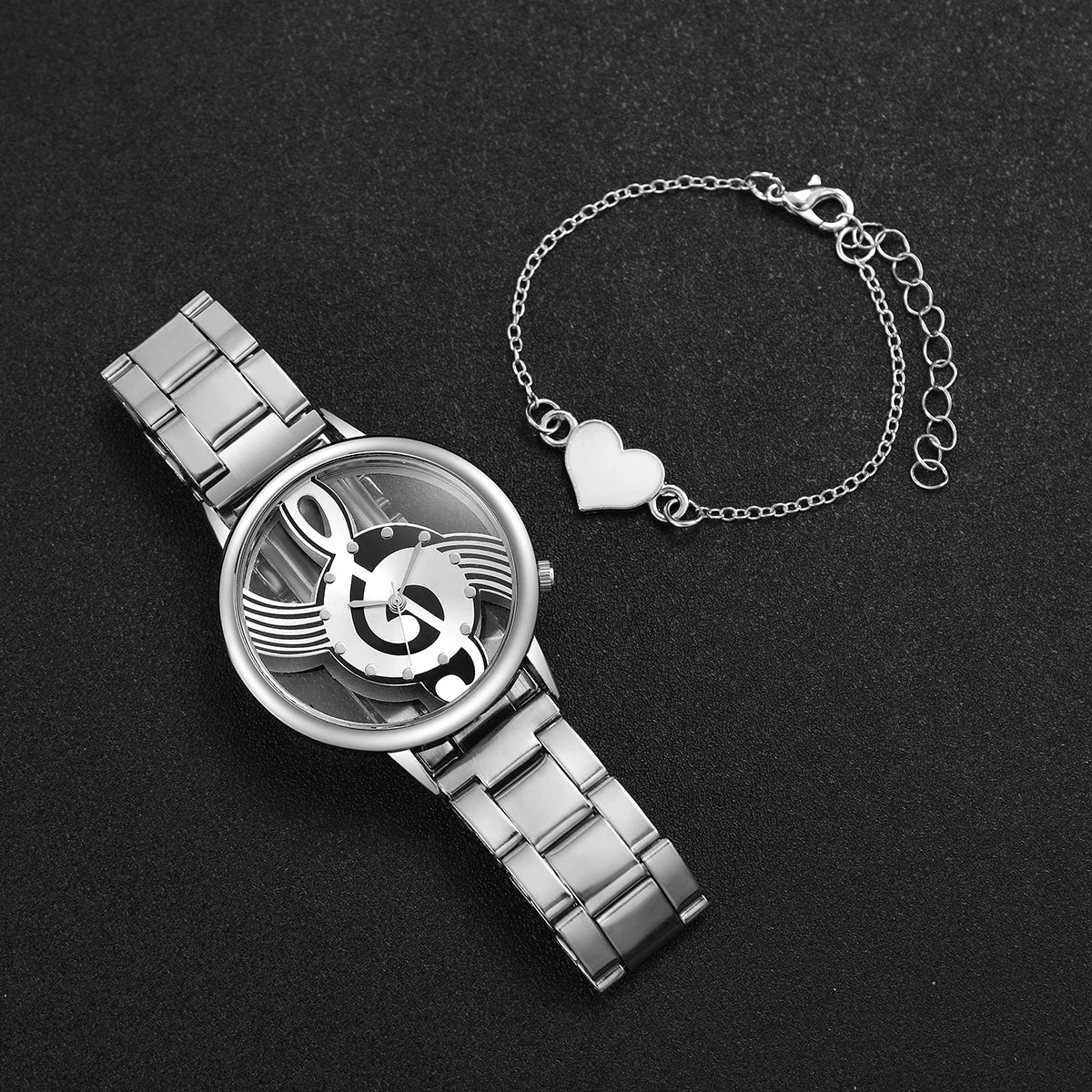 Orologio Donna Quarzo con Bracciale Cuore – Note Musicali