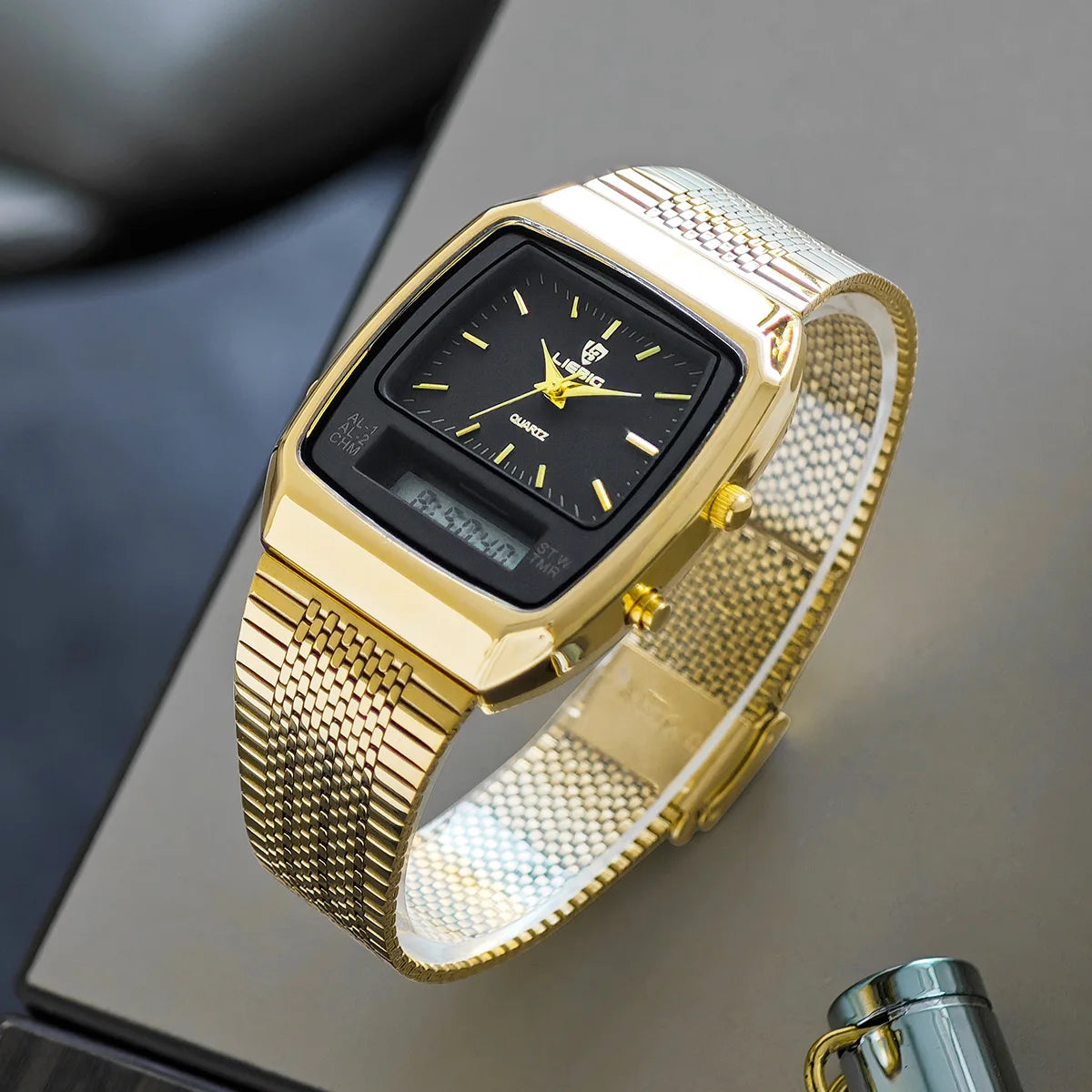 Orologio Uomo Digitale  Doppio Display con Data Cinturino Acciaio Elegante
