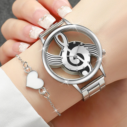 Orologio Donna Quarzo con Bracciale Cuore – Note Musicali