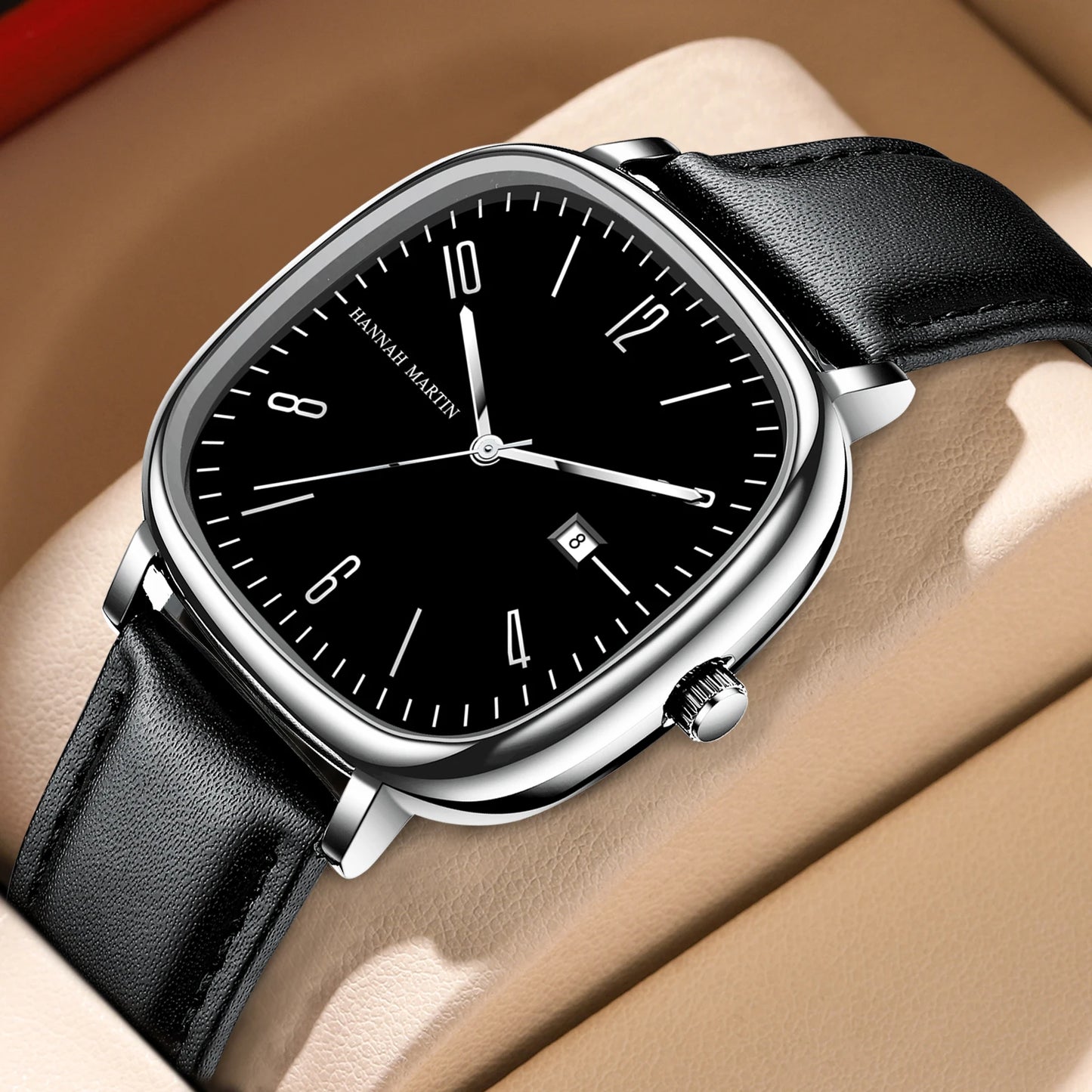 Orologio Uomo Quarzo Elegante Quadrante Quadrato 40mm Similpelle