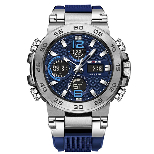 Orologio Uomo Digitale  LED Sveglia Dual Display Cinturino PU