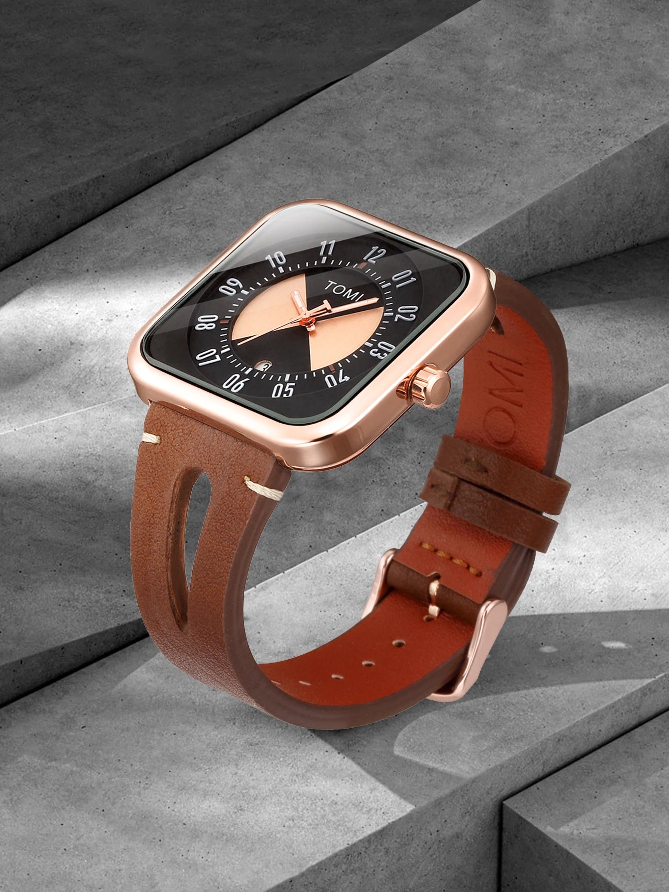 Orologio Unisex  – Quadrato Moda Casual Cinturino Similpelle Quarzo Quadrante 41 mm
