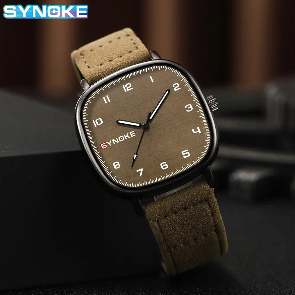 Orologio Uomo Elegante Quarzo Cinturino Similpelle Cassa Quadrata Moda Casual