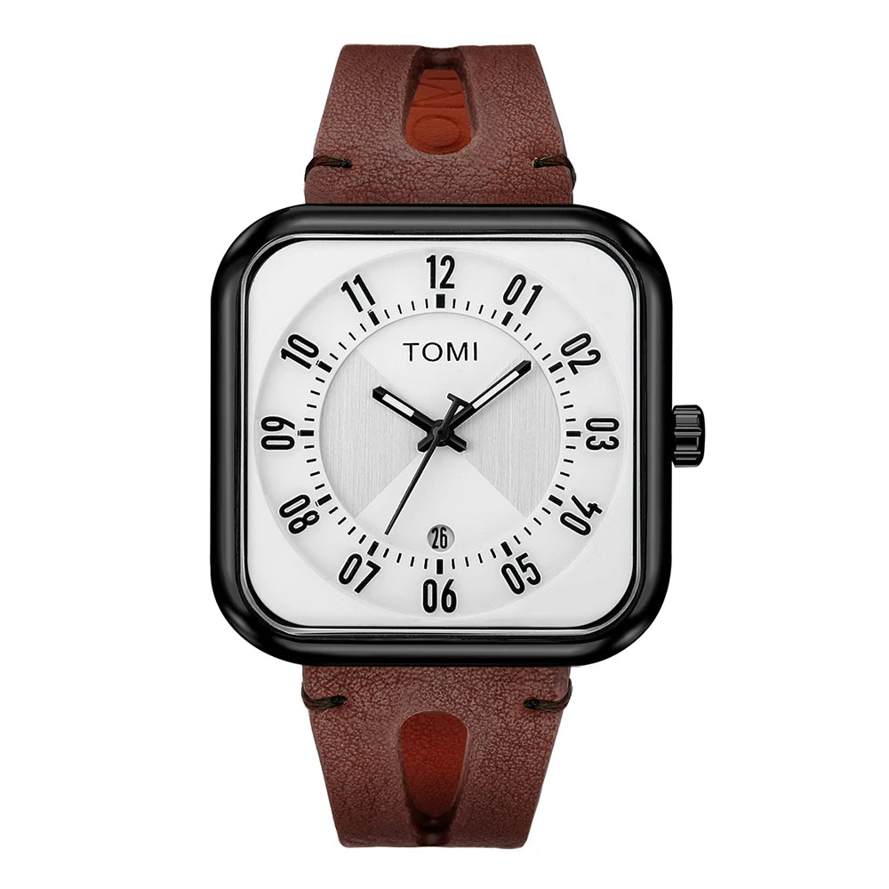 Orologio Unisex  – Quadrato Moda Casual Cinturino Similpelle Quarzo Quadrante 41 mm