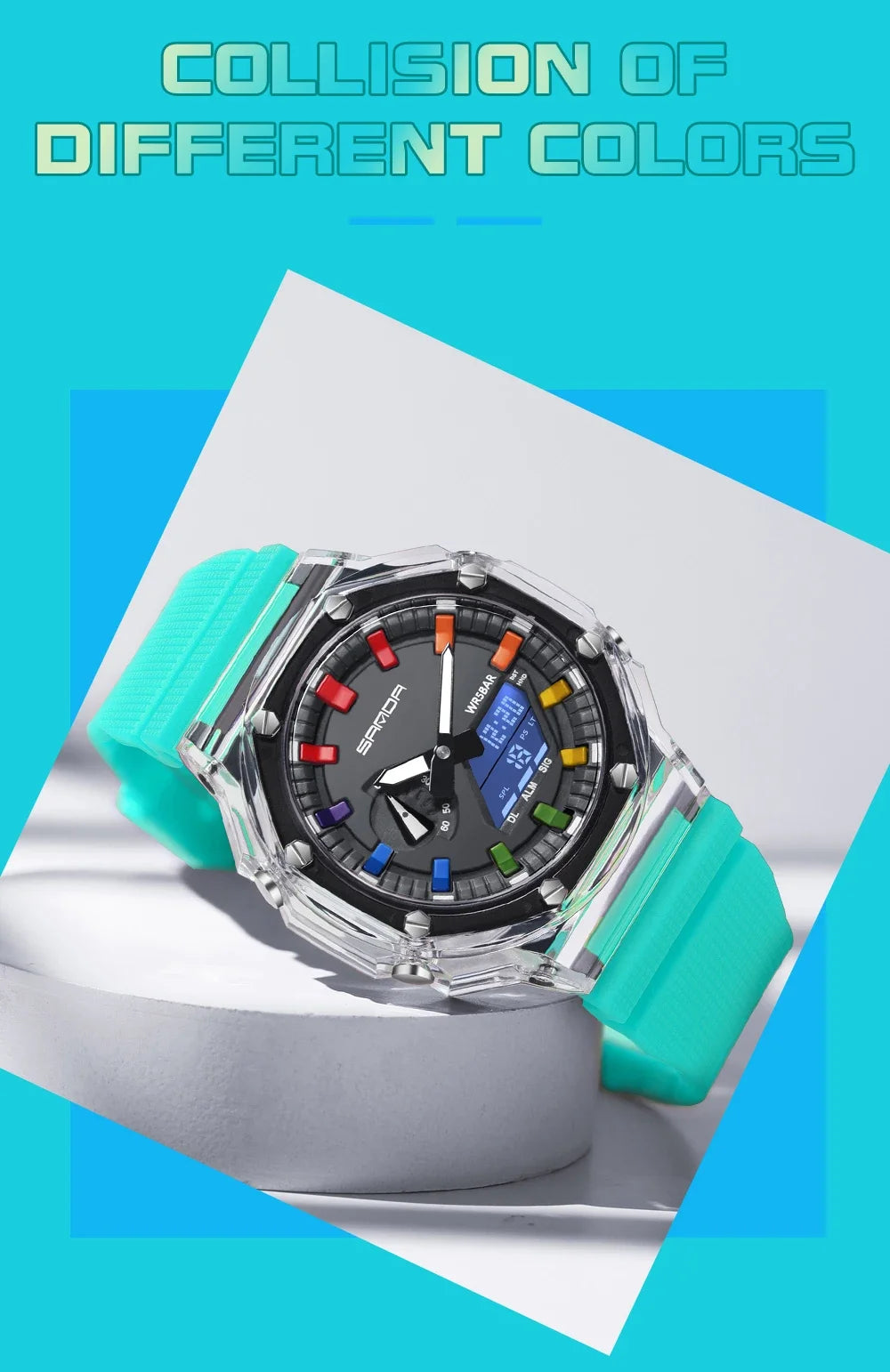Orologio Digitale Uomo LED Antiurto Quarzo Sportivo Gomma Rinforzata Quadrante 46 mm