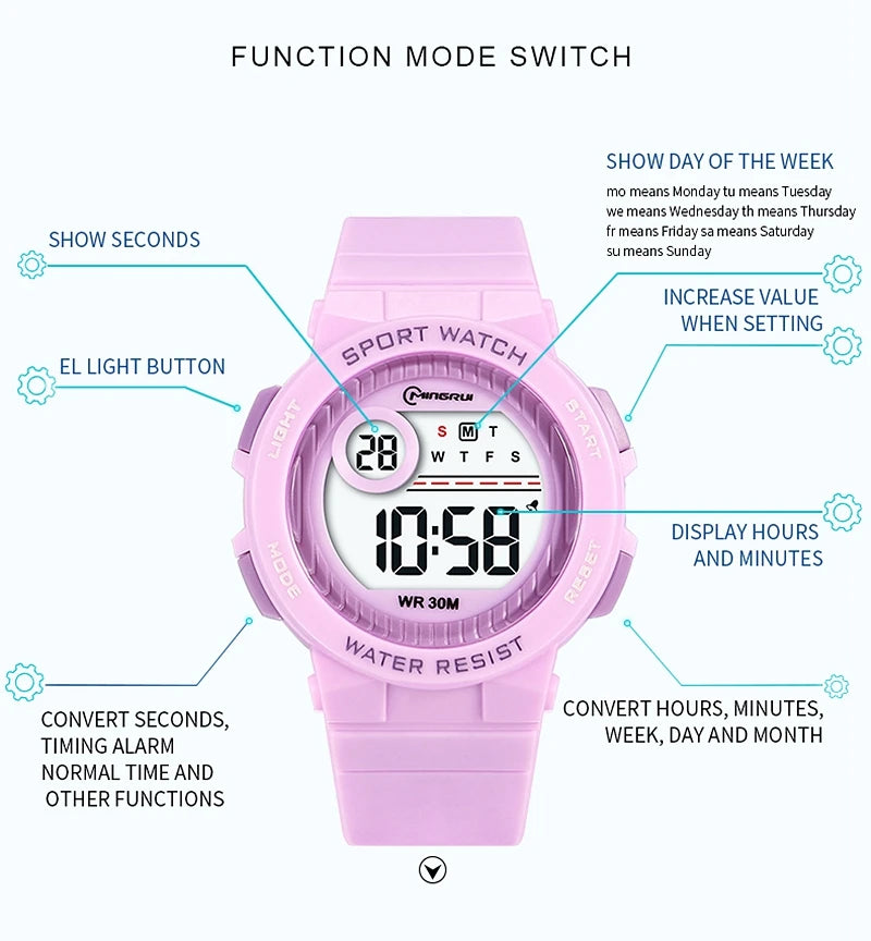Orologio Sportivo Bambini Digitale In Gomma Con LED Sveglia Resistente All'Acqua