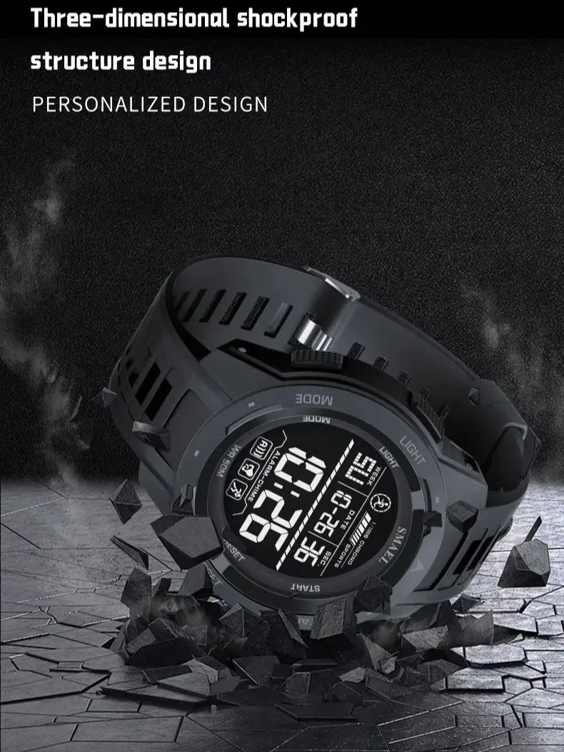 Orologio Digitale Uomo – LED, Sveglia, Cronometro, Impermeabile 5ATM In Gomma Rinforzata