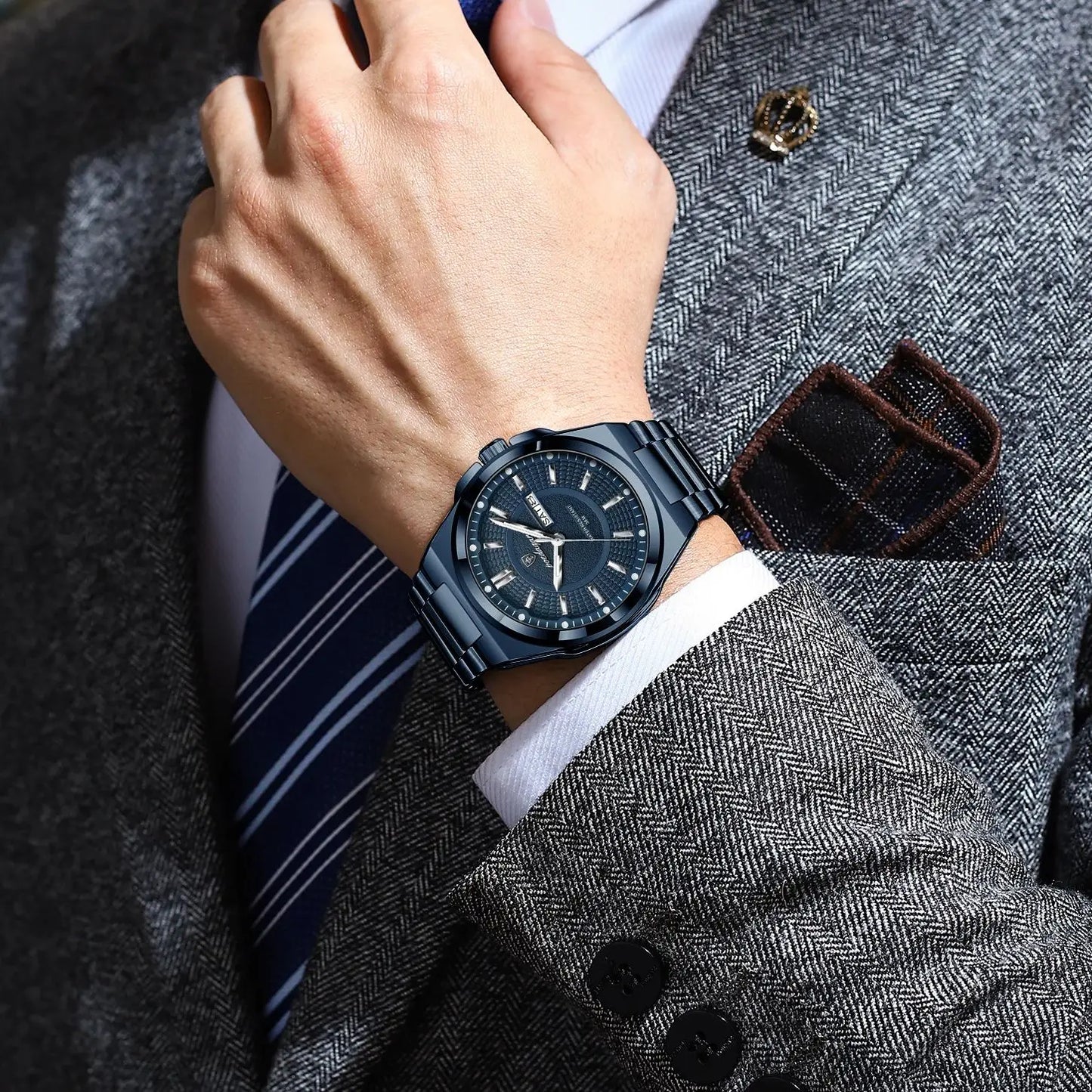 Orologio Uomo Acciaio Quarzo Classico Elegante Moda Casual Data