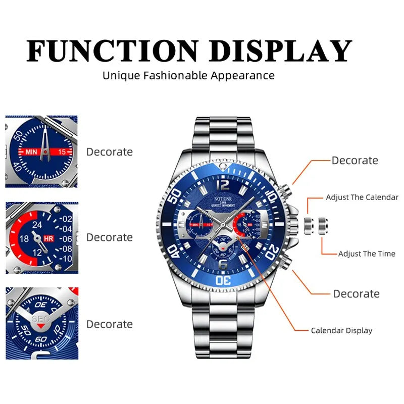 Orologio Uomo Acciaio Quarzo Data Lancette Luminose Elegante Casual