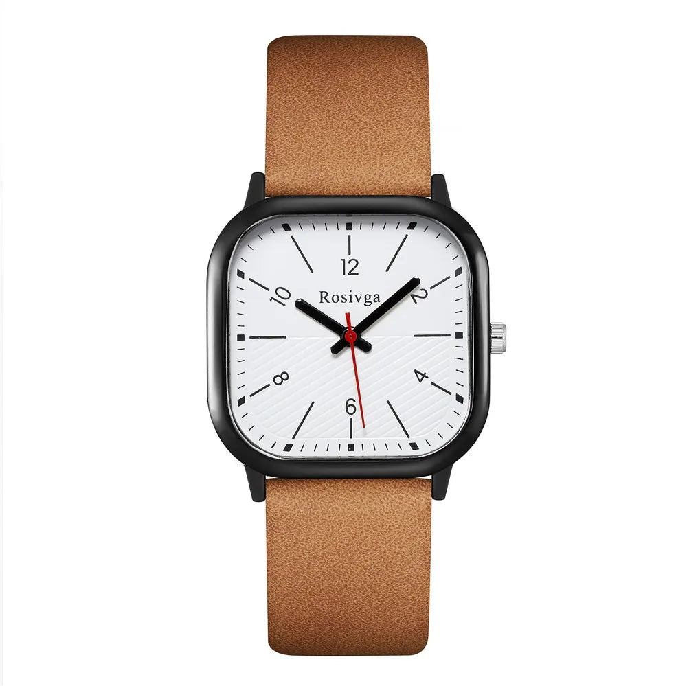Orologio Uomo Al Quarzo Quadrato Cinturino Similpelle Elegante Quadrante 37 mm