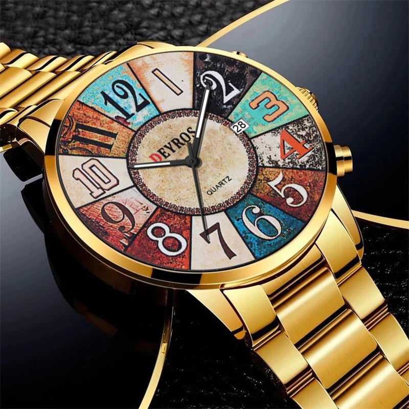 Orologio Uomo Moda al Quarzo Cinturino Acciaio Elegante Data